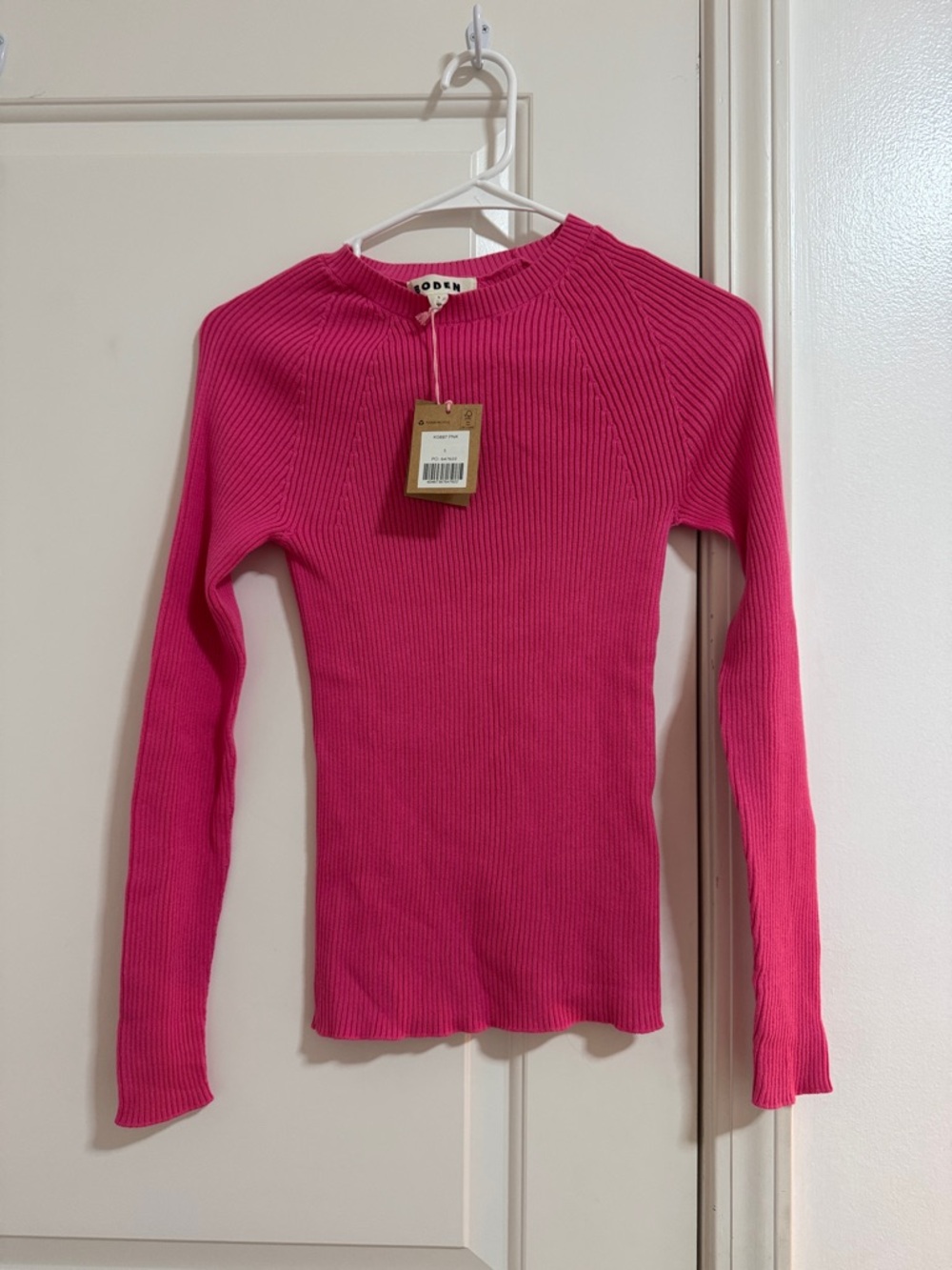 Boden Hot Pink Ribbed Long Sleeve Crewneck